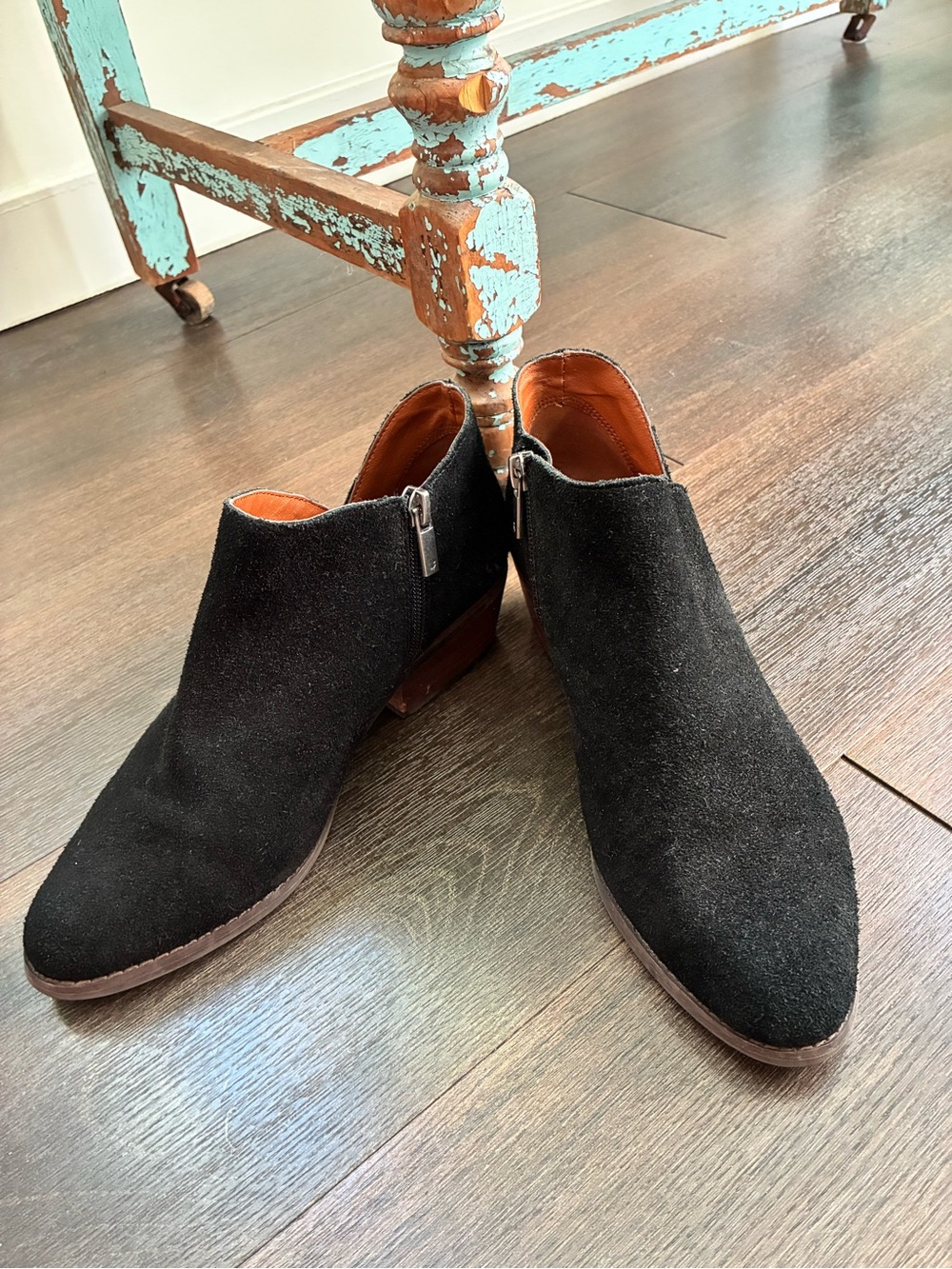 Lucky Brand Black Suede Ankle Booties with Side Zipper